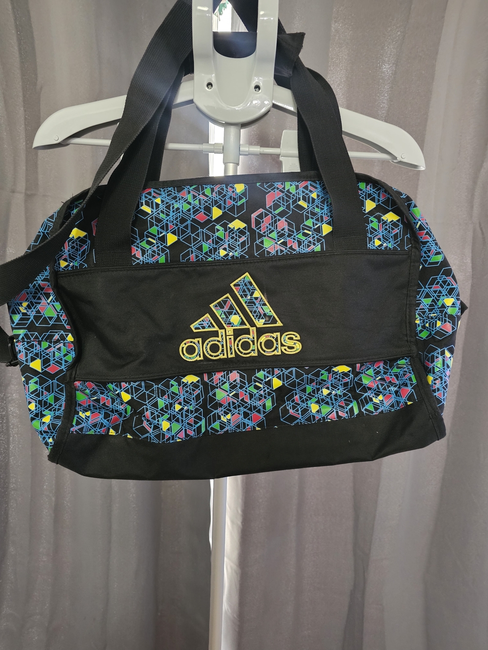 adidas Black Duffel with Neon Geometric Print